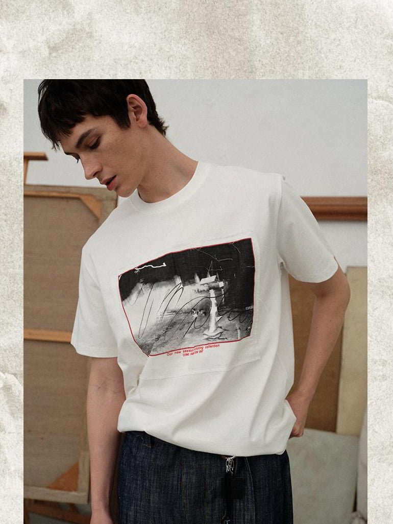 soknot White Graphic Print Versatile Casual Men's Pure Cotton Basic T-shirts