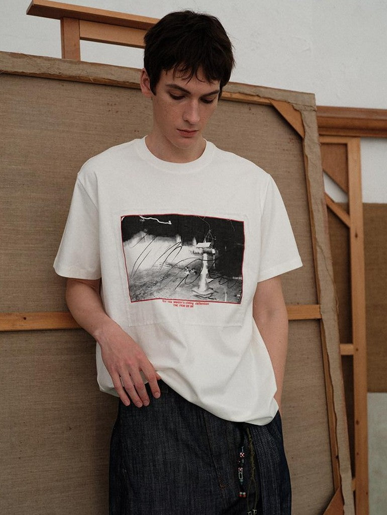soknot White Graphic Print Versatile Casual Men's Pure Cotton Basic T-shirts