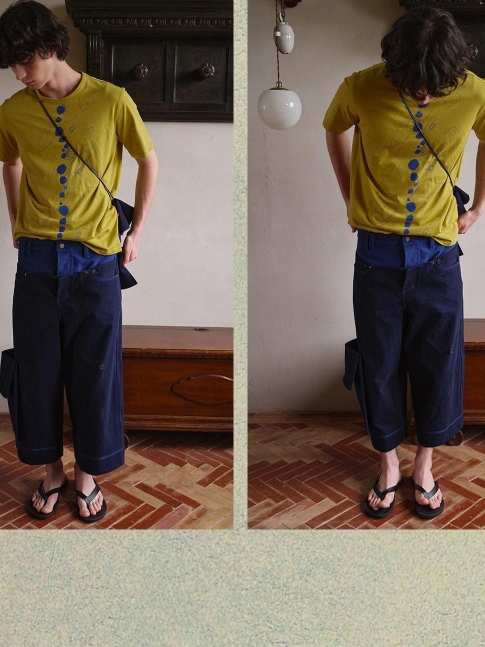 soknot Wide Leg Detachable Large Pocket Cropped Men's Denim Relaxed Jeans