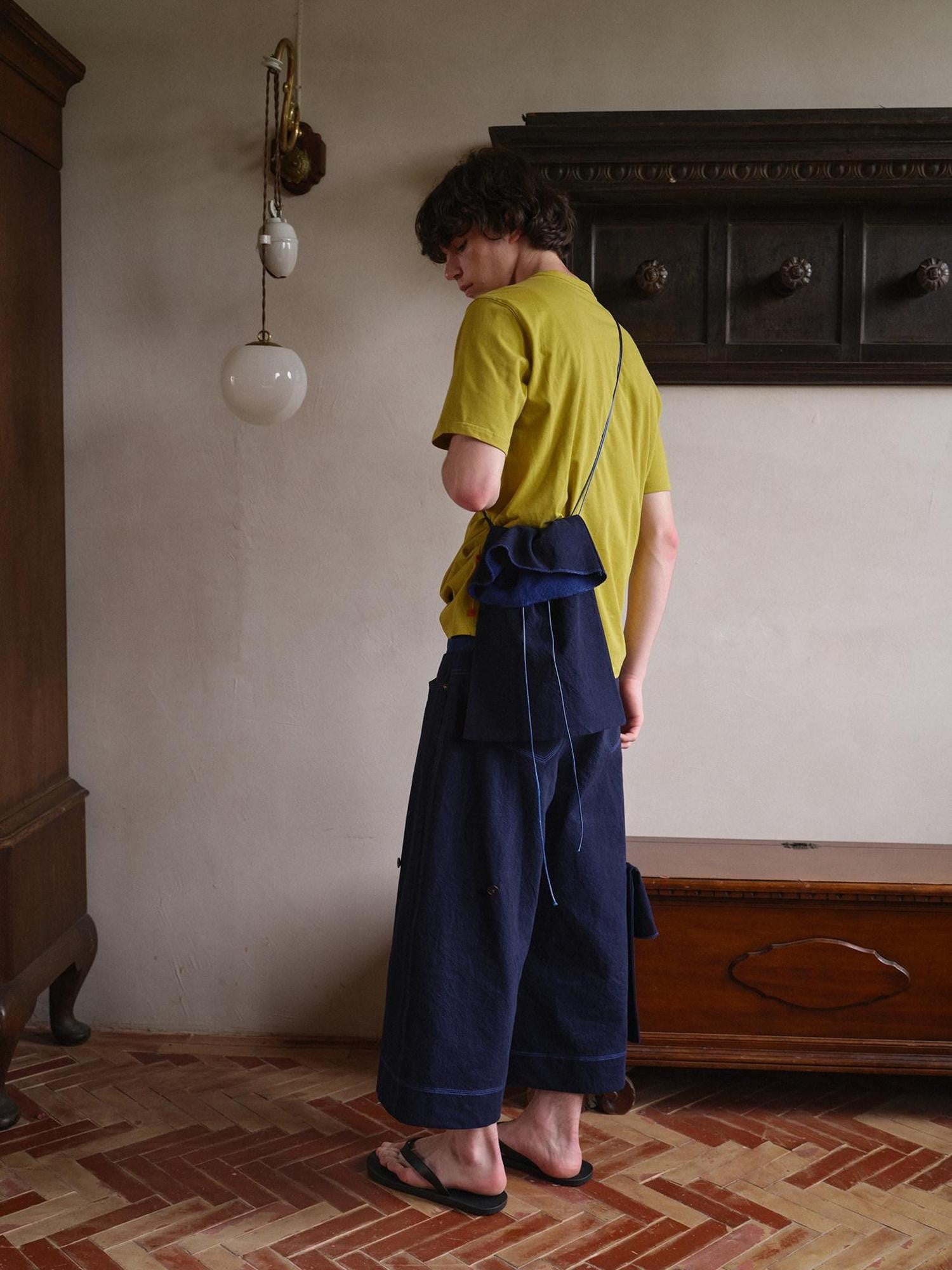 soknot Wide Leg Detachable Large Pocket Cropped Men's Denim Relaxed Jeans
