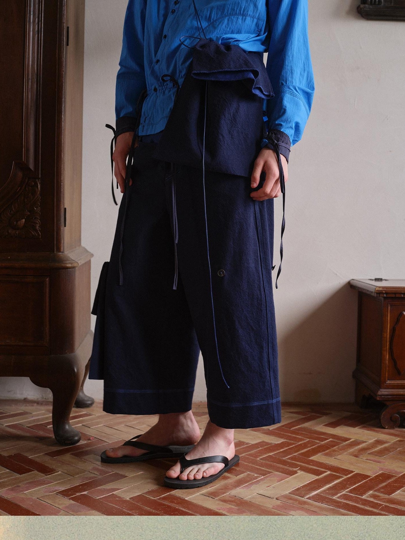 soknot Wide Leg Detachable Large Pocket Cropped Men's Denim Relaxed Jeans