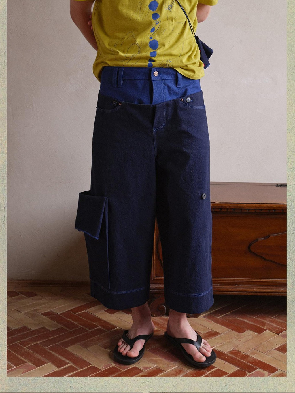 soknot Wide Leg Detachable Large Pocket Cropped Men's Denim Relaxed Jeans
