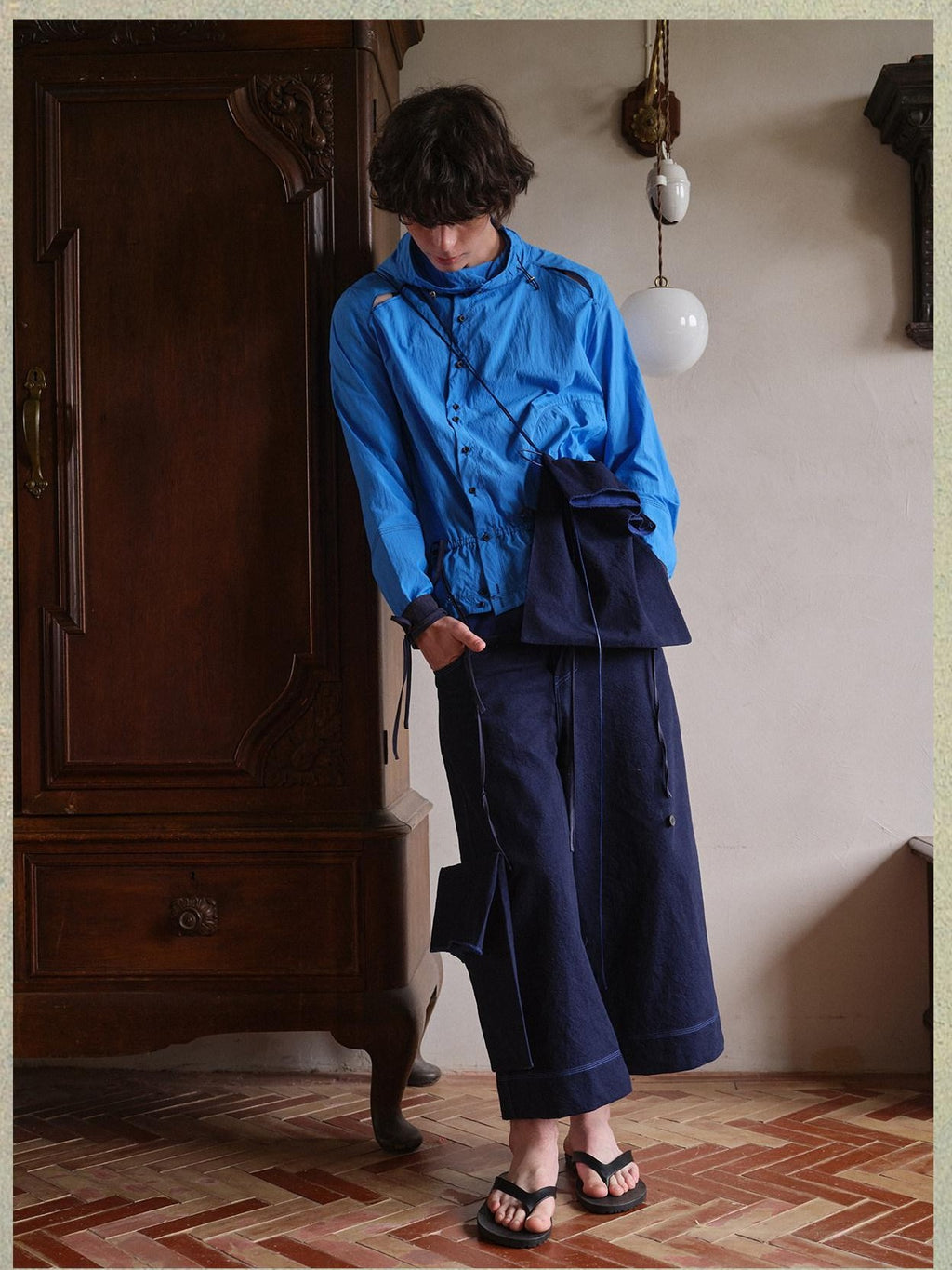 soknot Wide Leg Detachable Large Pocket Cropped Men's Denim Relaxed Jeans