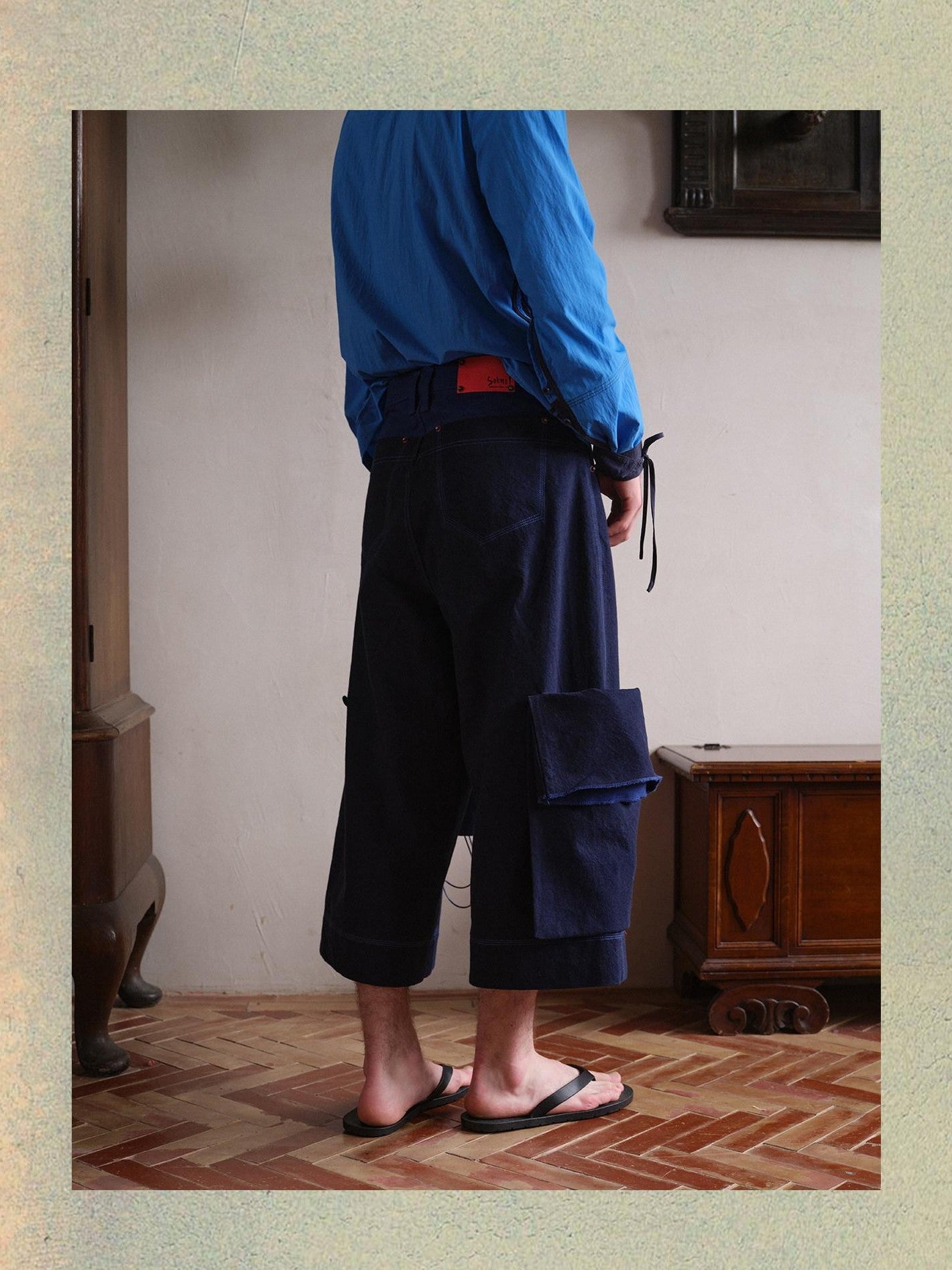 soknot Wide Leg Detachable Large Pocket Cropped Men's Denim Relaxed Jeans