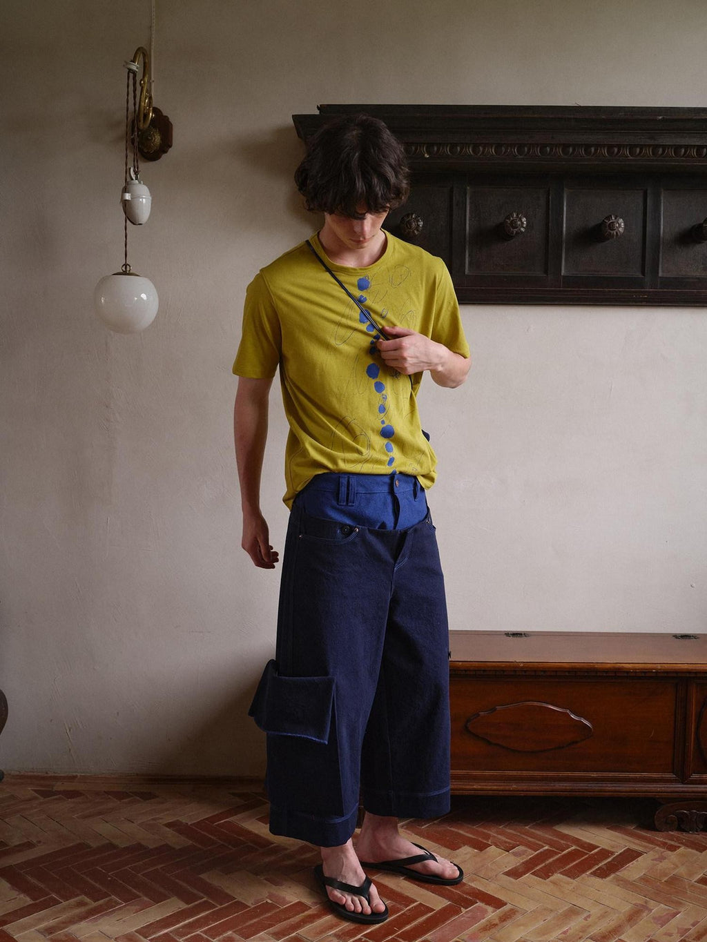 soknot Wide Leg Detachable Large Pocket Cropped Men's Denim Relaxed Jeans