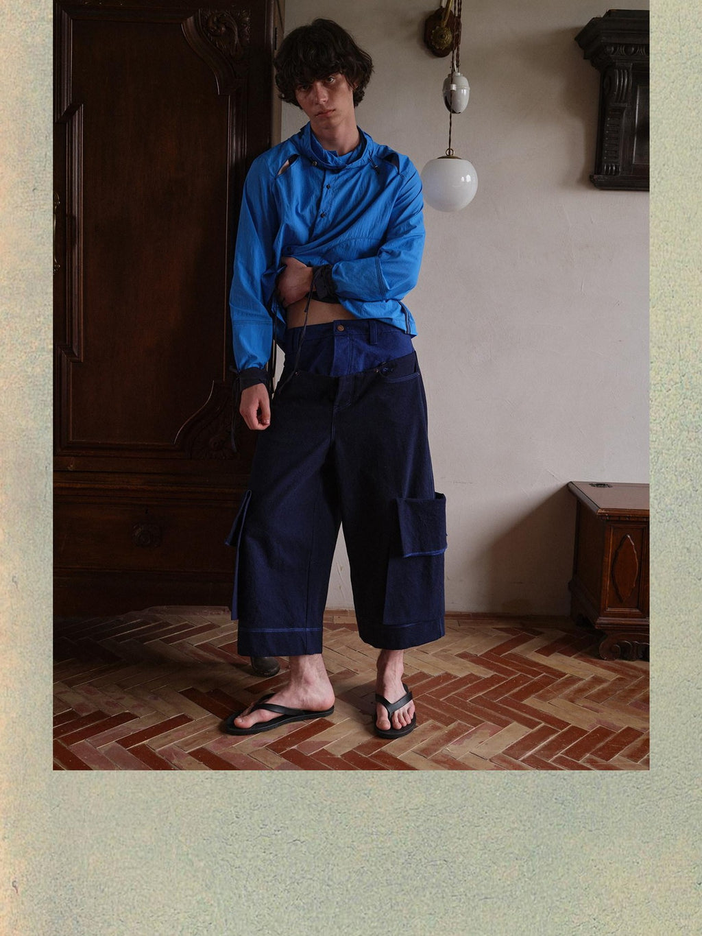 soknot Wide Leg Detachable Large Pocket Cropped Men's Denim Relaxed Jeans