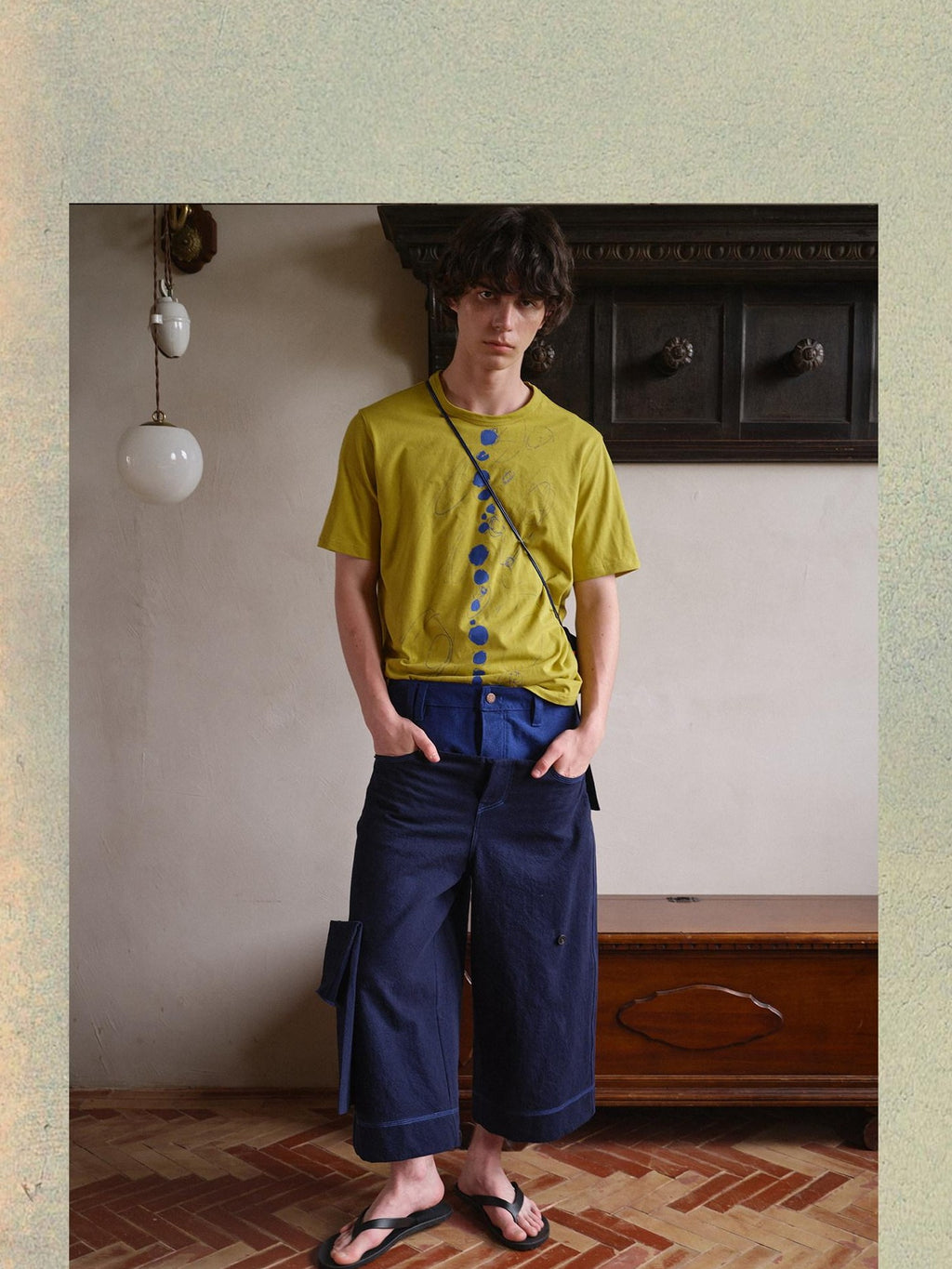 soknot Wide Leg Detachable Large Pocket Cropped Men's Denim Relaxed Jeans