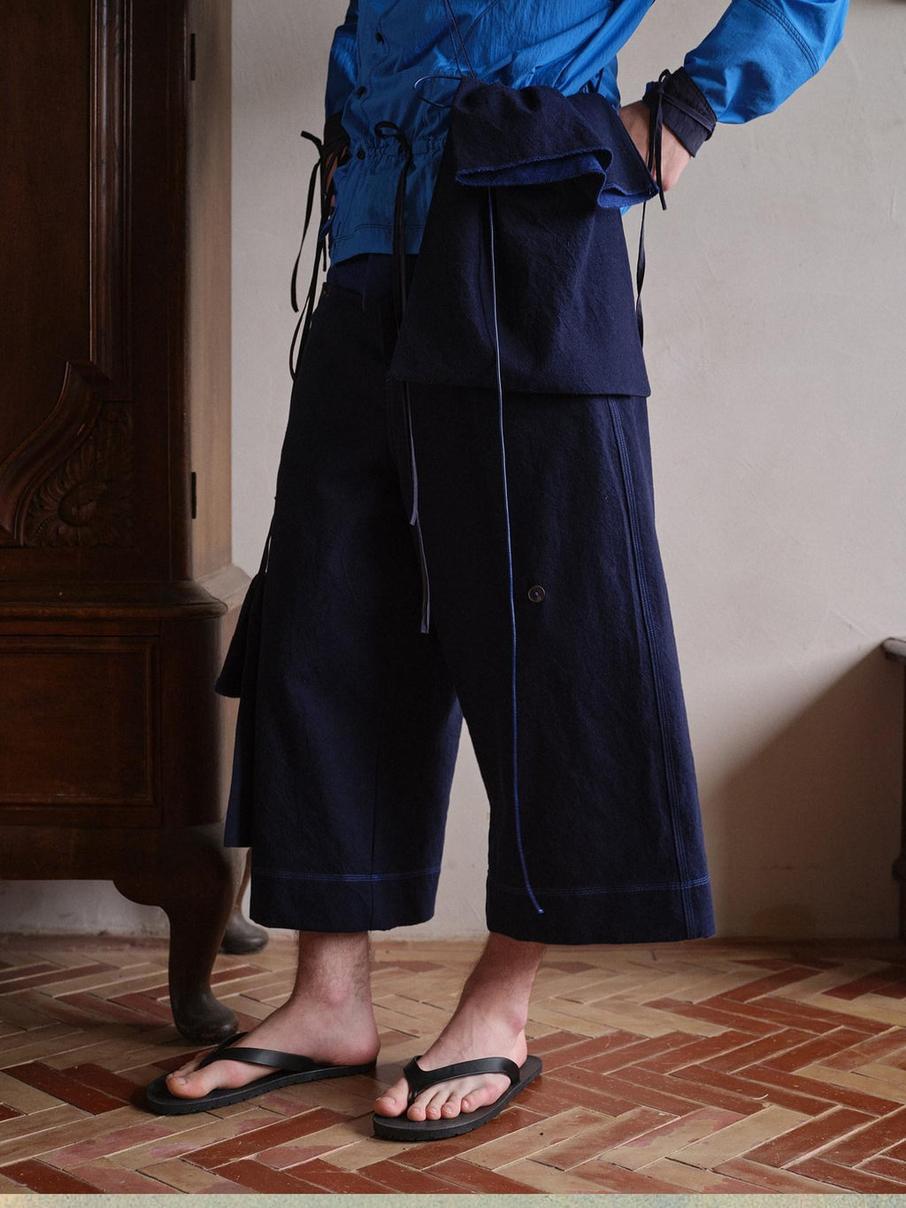 soknot Wide Leg Detachable Large Pocket Cropped Men's Denim Relaxed Jeans