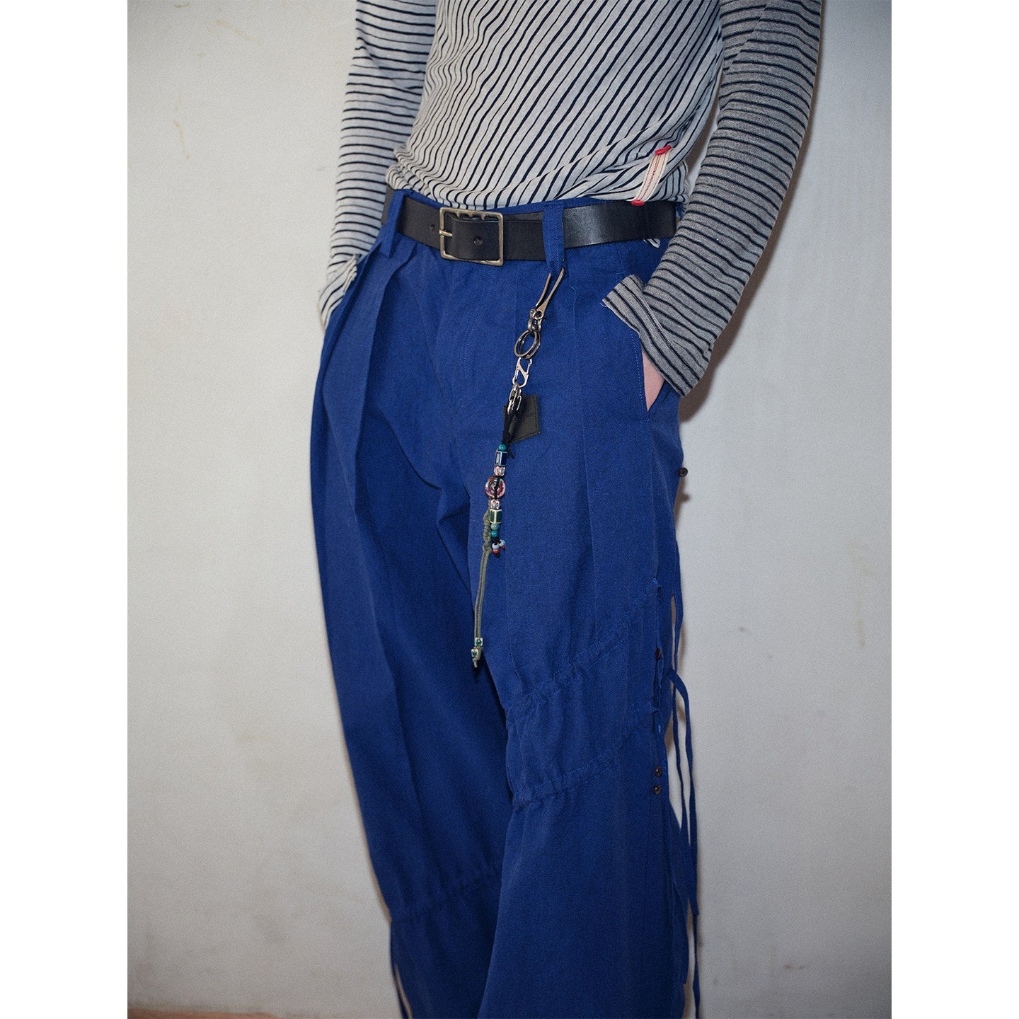 soknot_Yarn_Dyed_Blue_Irregular_Workwear_Men's_Cotton_Wide-leg_Pants_MISSTT
