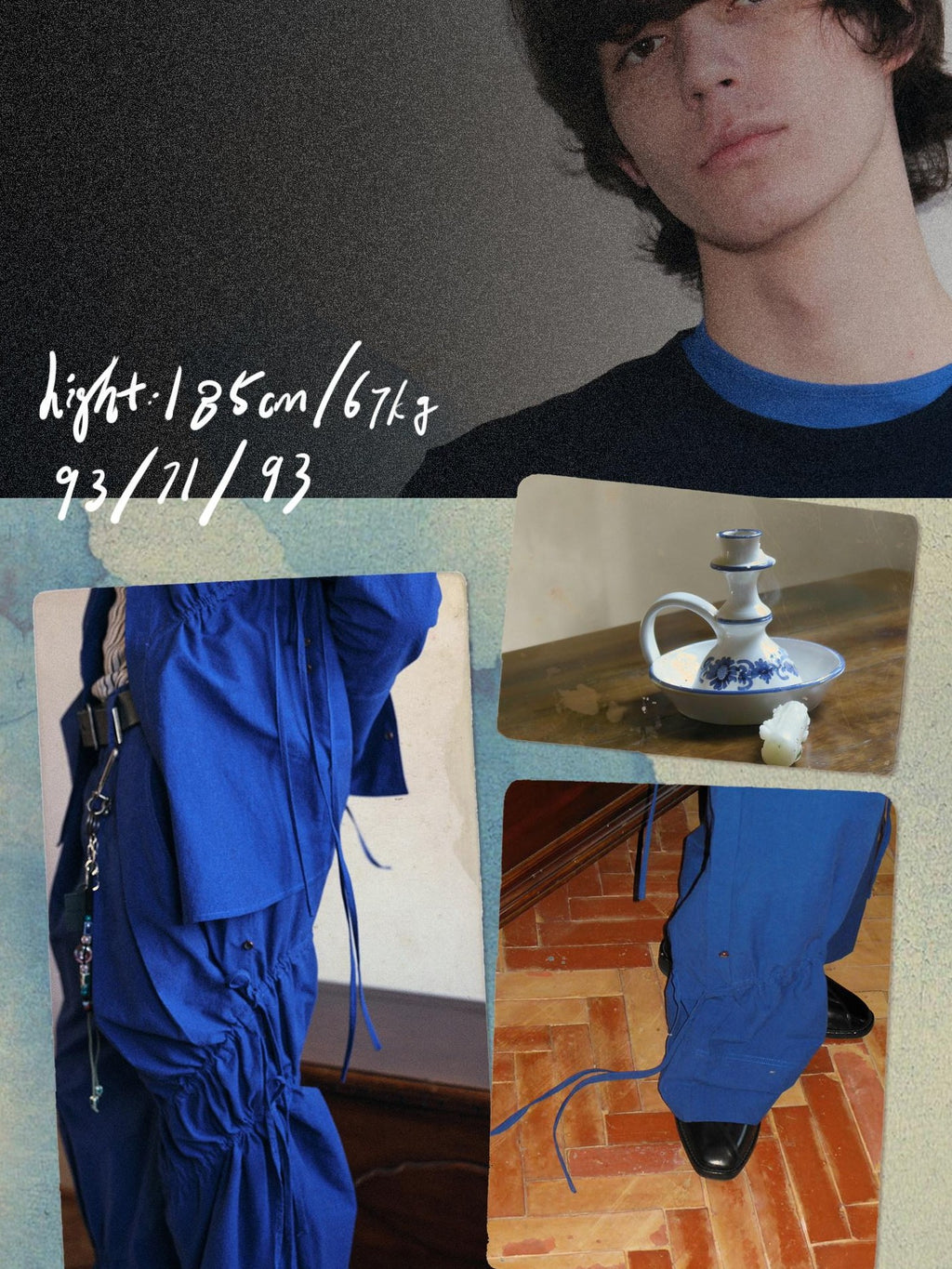 soknot Yarn Dyed Blue Irregular Workwear Men's Cotton Wide-leg Pants