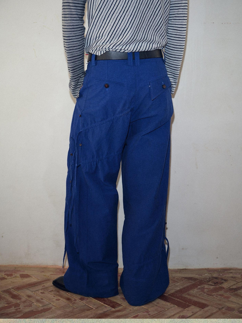 soknot Yarn Dyed Blue Irregular Workwear Men's Cotton Wide-leg Pants